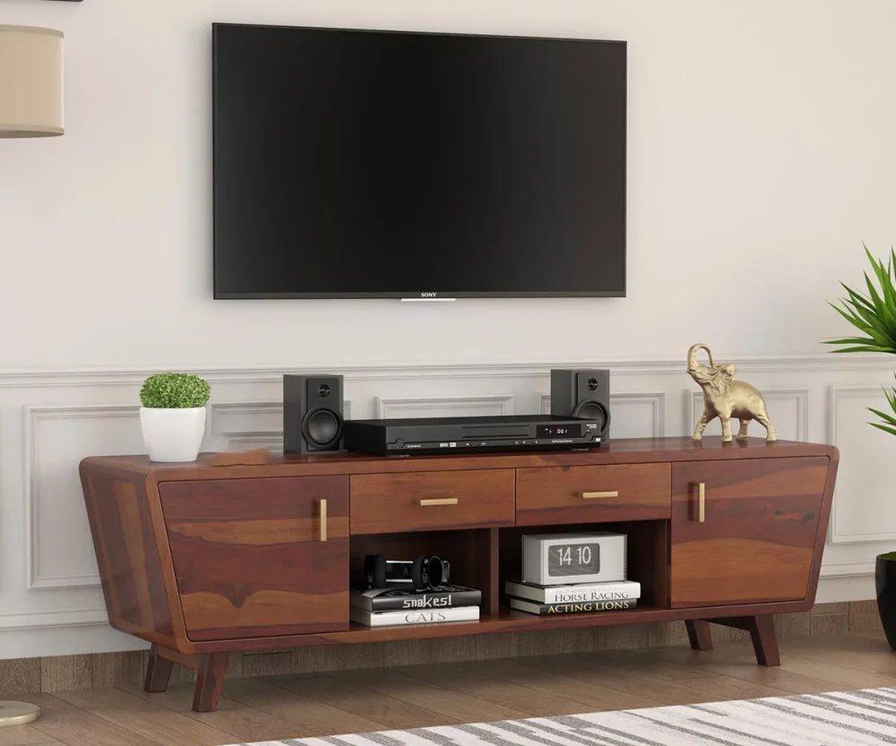 Devon Sheesham Wood Tv Cabinets with Drawers and Storage Solid Artisan Serenity (Brown finish)