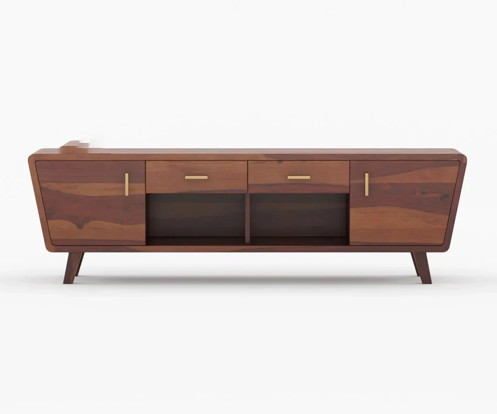 Devon Sheesham Wood Tv Cabinets with Drawers and Storage Solid Artisan Serenity (Brown finish) - Image 2