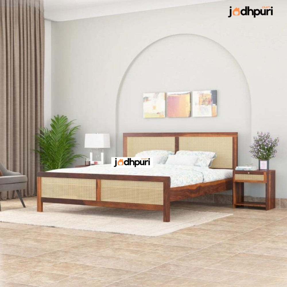 Glide Sheesham Wood Cane Bed